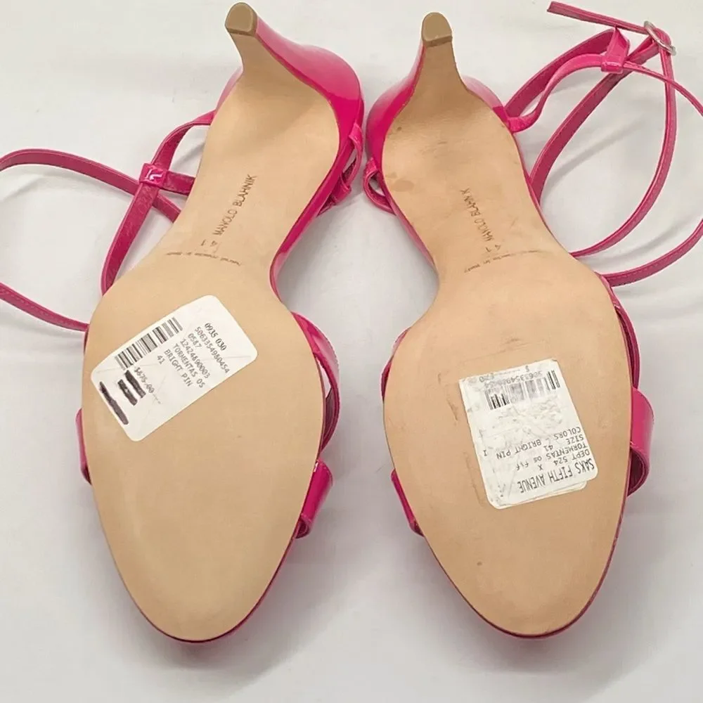 Manolo Blahnik Tormentas 90MM Patent Leather Ankle-Wrap Sandals size 41 - Picture 11 of 12